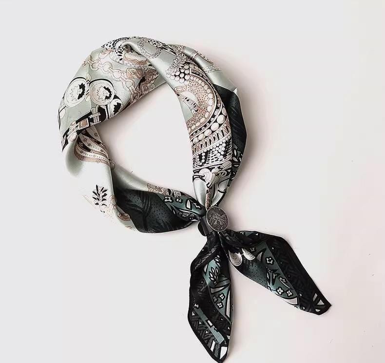 Mulberry Silk Scarf with Scarf Ring - Vintage Style Bandana