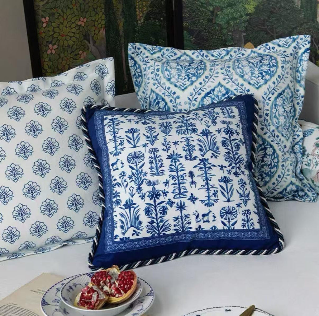 Blue and White Cushion Cover, Chinoiserie Throw Pillow Cases, Oriental Sofa Bed Pillows, French Country Decorative Set, Christmas Gift Décor