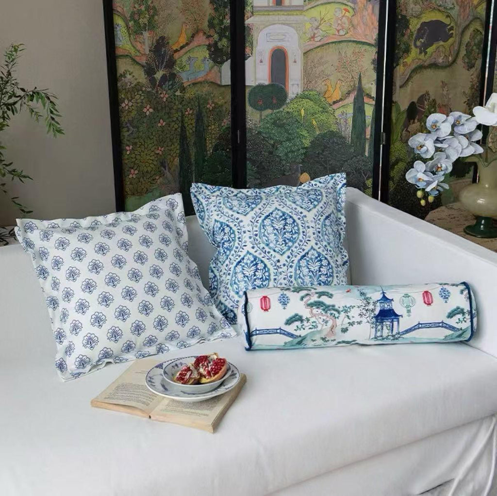 Blue and White Cushion Cover, Chinoiserie Throw Pillow Cases, Oriental Sofa Bed Pillows, French Country Decorative Set, Christmas Gift Décor