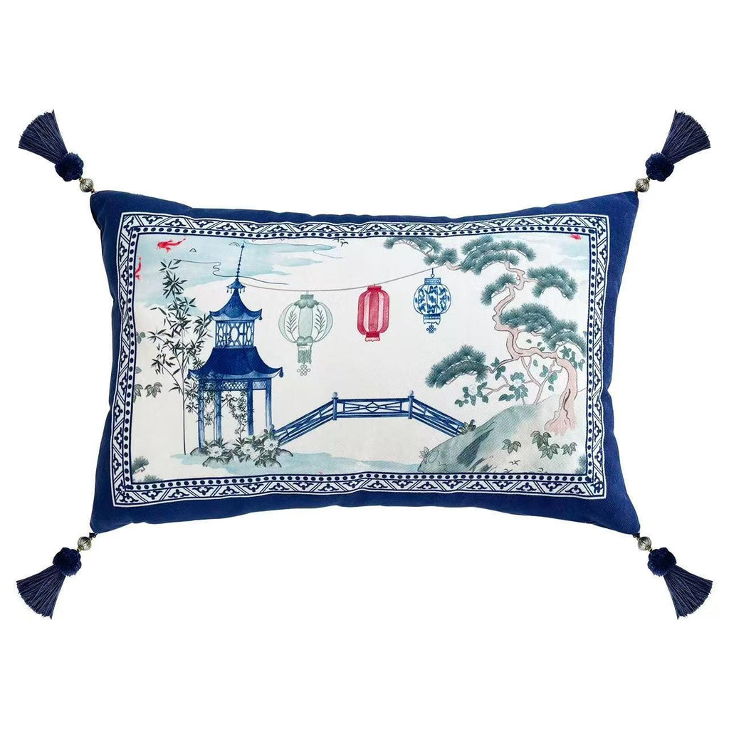 Blue and White Cushion Cover, Chinoiserie Throw Pillow Cases, Oriental Sofa Bed Pillows, French Country Decorative Set, Christmas Gift Décor