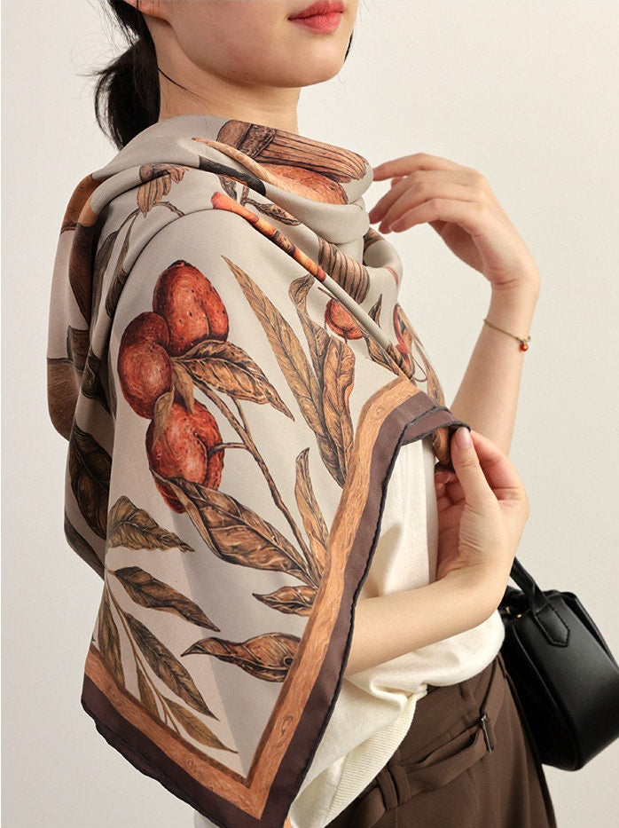 Mulberry Silk Scarf: Rhinoceros Lark Print, Hand-Rolled Twill
