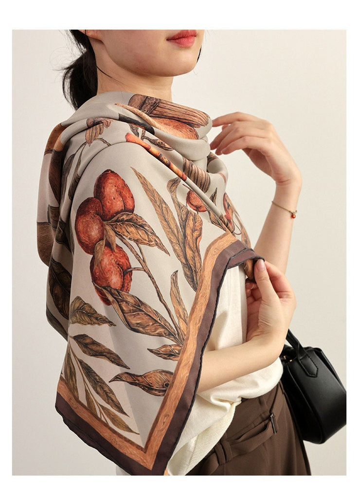 Mulberry Silk Scarf: Rhinoceros Lark Print, Hand-Rolled Twill