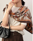 Mulberry Silk Scarf: Rhinoceros Lark Print, Hand-Rolled Twill