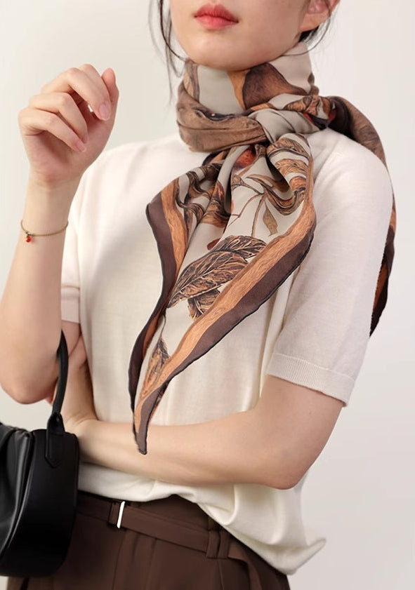 Mulberry Silk Scarf: Rhinoceros Lark Print, Hand-Rolled Twill