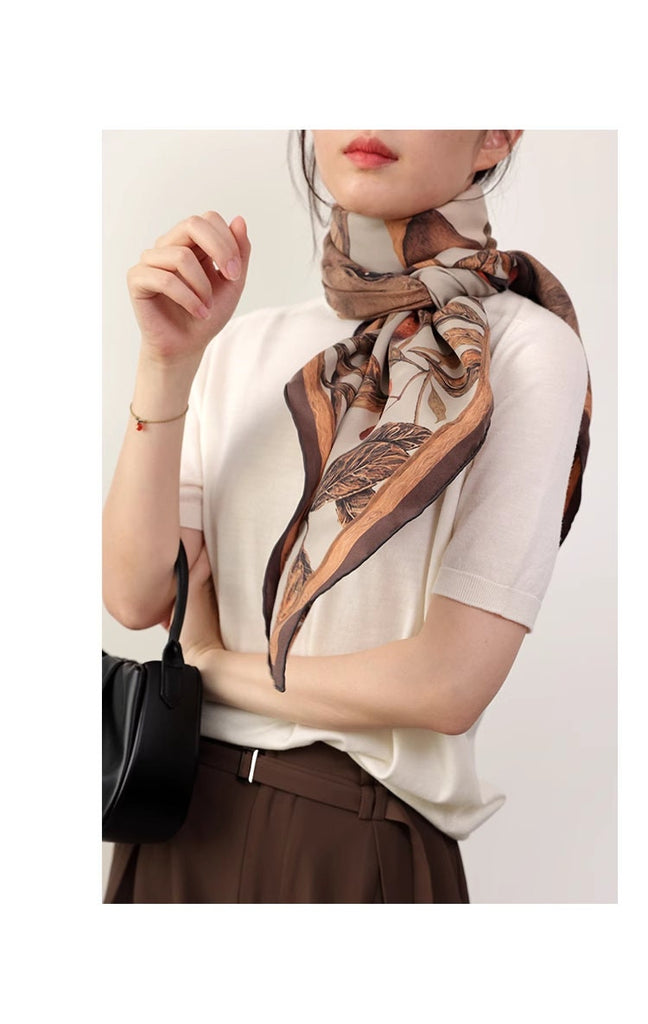Mulberry Silk Scarf: Rhinoceros Lark Print, Hand-Rolled Twill