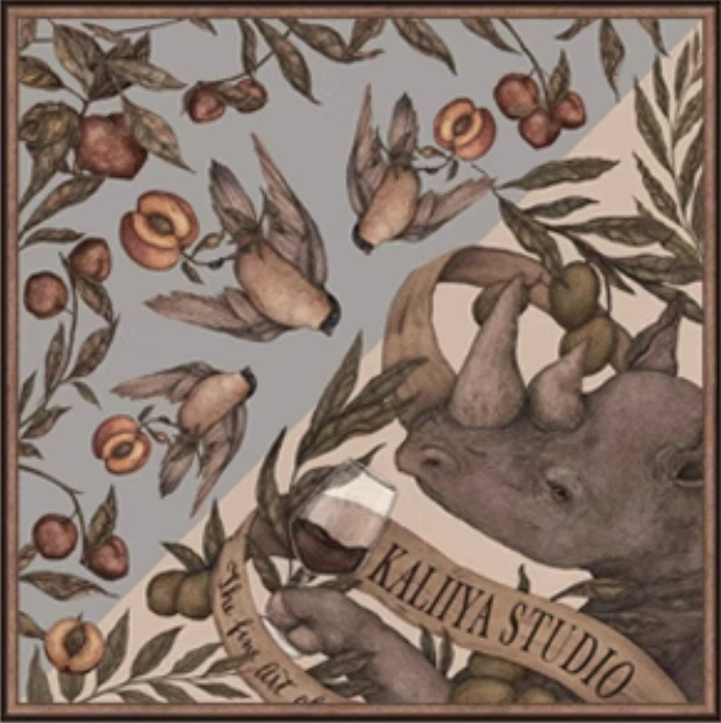 Mulberry Silk Scarf: Rhinoceros Lark Print, Hand-Rolled Twill