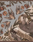 Mulberry Silk Scarf: Rhinoceros Lark Print, Hand-Rolled Twill
