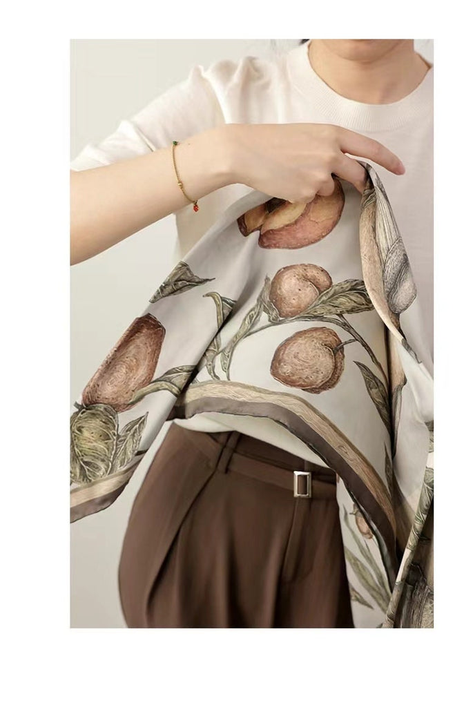Mulberry Silk Scarf: Rhinoceros Lark Print, Hand-Rolled Twill