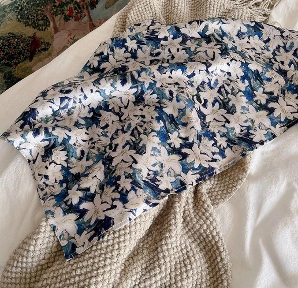 100% Silk Pillowcase Blue & WhiteOriental Lily for Luxury Silk Bedding Luxury Gift for Housewarming Gift for Wife Birthday Gift for her