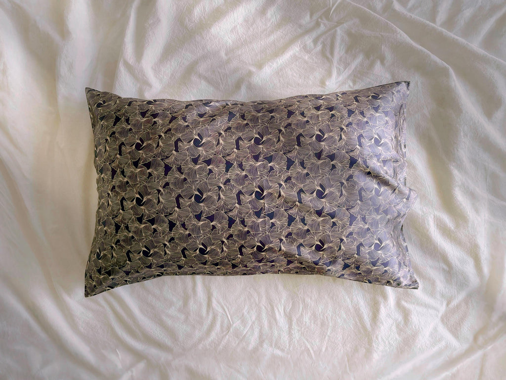 100% Silk Pillowcase for Men and Women - Silver Ginkgo Leaf Motif - Soft Cooling Hypoallergenic Gift for Him Husband Anniversary Gift