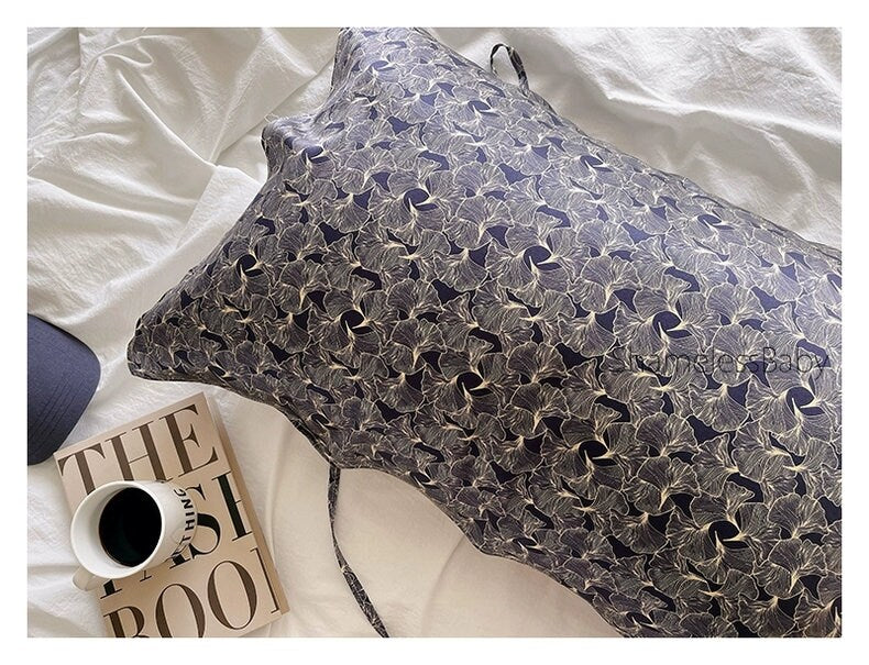100% Silk Pillowcase for Men and Women - Silver Ginkgo Leaf Motif - Soft Cooling Hypoallergenic Gift for Him Husband Anniversary Gift