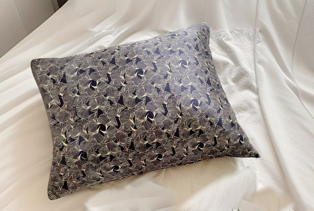 100% Silk Pillowcase for Men and Women - Silver Ginkgo Leaf Motif - Soft Cooling Hypoallergenic Gift for Him Husband Anniversary Gift