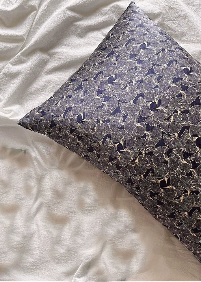 100% Silk Pillowcase for Men and Women - Silver Ginkgo Leaf Motif - Soft Cooling Hypoallergenic Gift for Him Husband Anniversary Gift