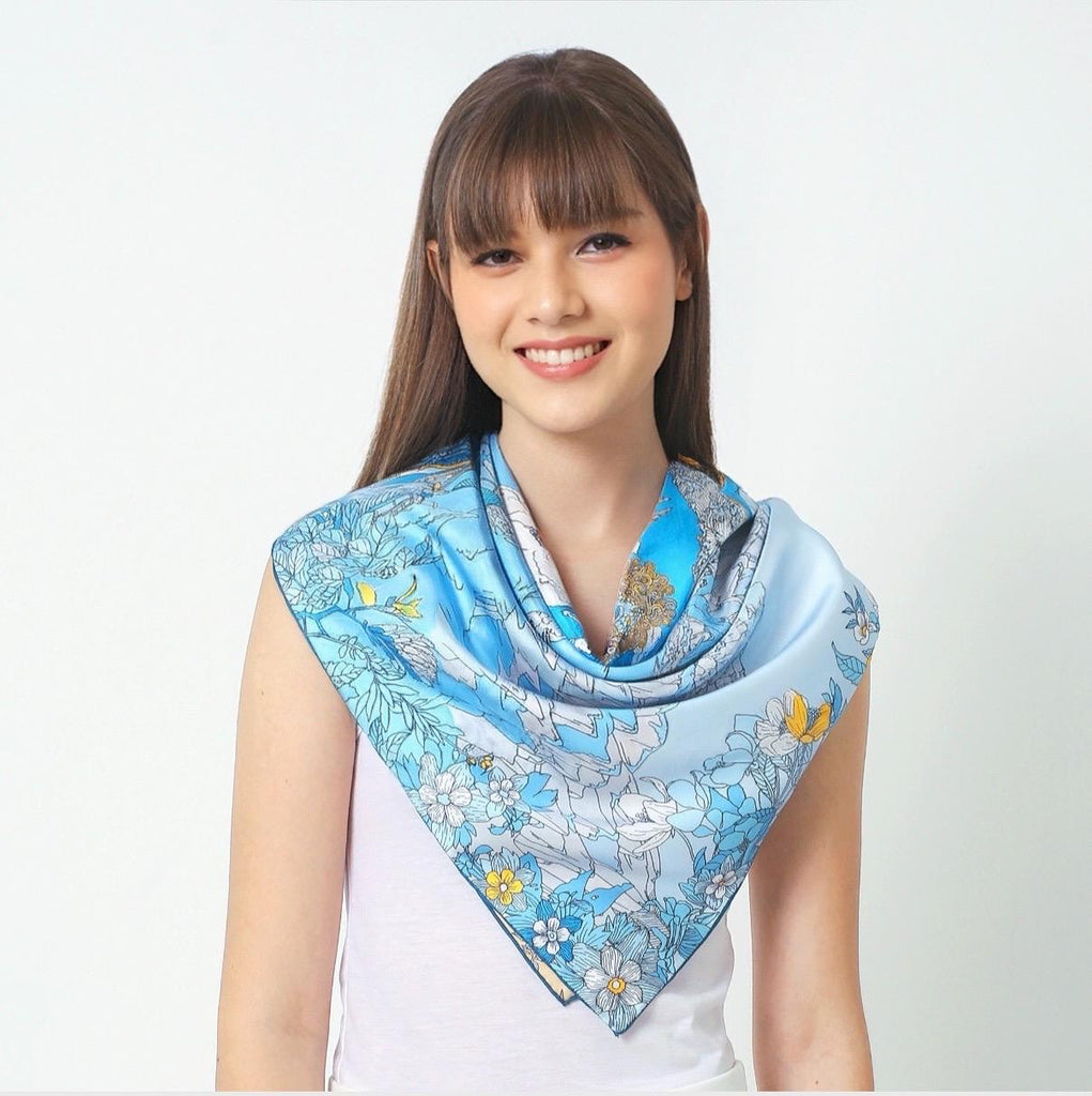 Blue Silk Scarf Blue and Beige Inspired by Chinese Mythology Dual Colours Scarf Gift for Her Gift for Birthday Perfect Gift for Valentine’s