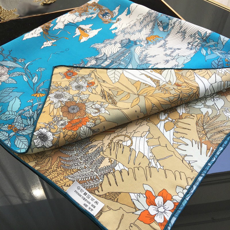 Blue Silk Scarf Blue and Beige Inspired by Chinese Mythology Dual Colours Scarf Gift for Her Gift for Birthday Perfect Gift for Valentine’s