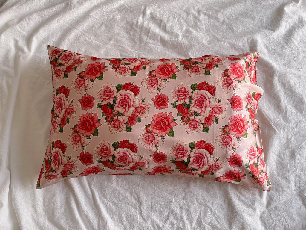 Floral Silk Pillowcase for Country Home Decor Vintage Bedroom Floral Elegance Silk Pillow Case for Skin Care Anti-Wrinkle Essential Pillow