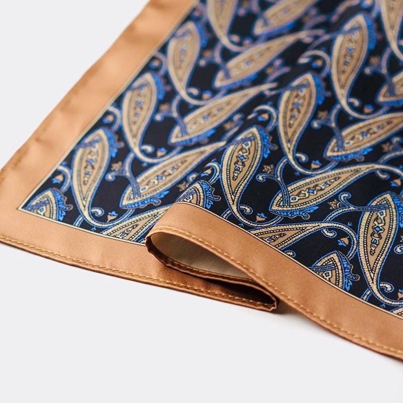 Handcrafted Men's Silk Scarf with Scarf Ring | Dapper Silk Kerchief for Suit Accessory for Men Handmade Scarf Gift Father's Day Gift