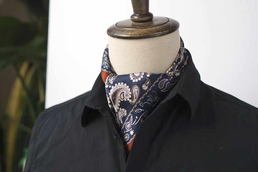 Handcrafted Men's Silk Scarf with Scarf Ring | Dapper Silk Kerchief for Suit Accessory for Men Handmade Scarf Gift Father's Day Gift