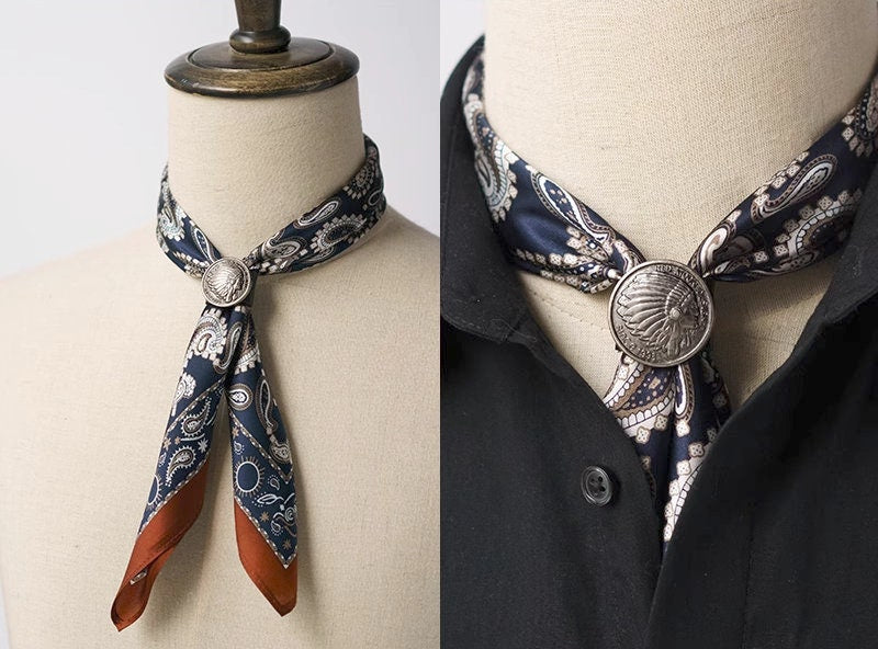 Handcrafted Men's Silk Scarf with Scarf Ring | Dapper Silk Kerchief for Suit Accessory for Men Handmade Scarf Gift Father's Day Gift