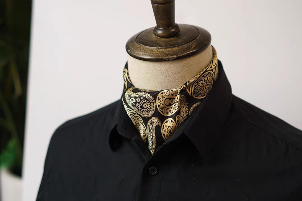 Handcrafted Men's Silk Scarf with Scarf Ring | Dapper Silk Kerchief for Suit Accessory for Men Handmade Scarf Gift Father's Day Gift