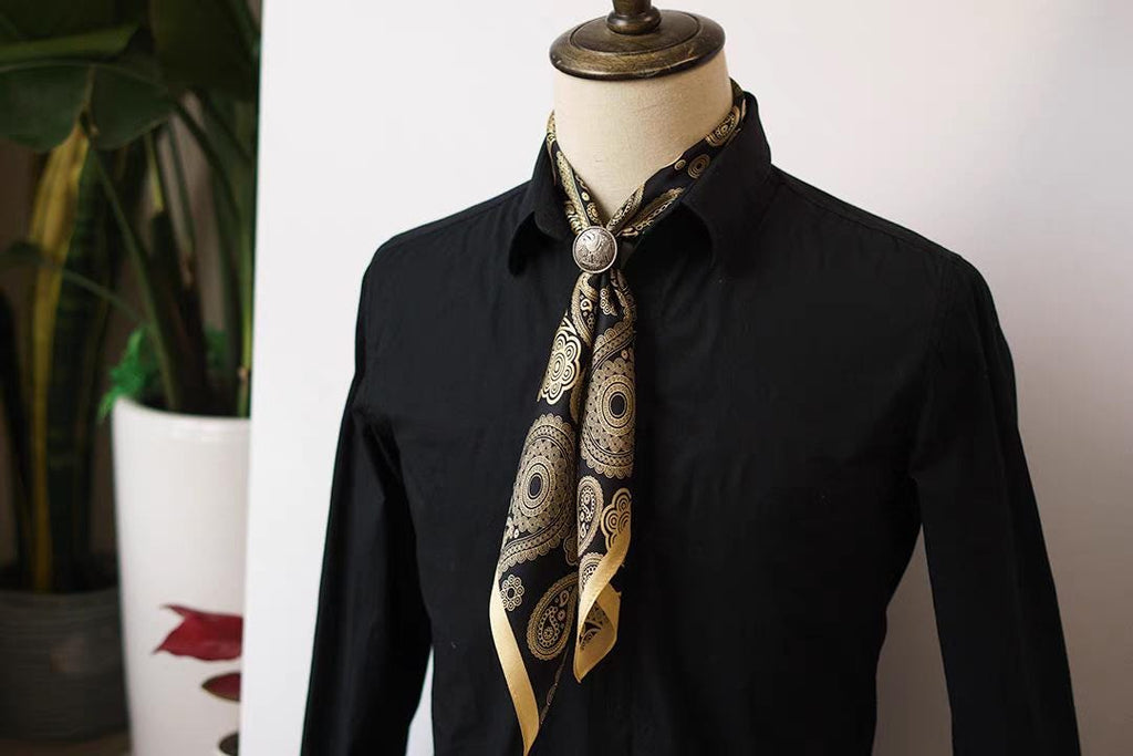 Handcrafted Men's Silk Scarf with Scarf Ring | Dapper Silk Kerchief for Suit Accessory for Men Handmade Scarf Gift Father's Day Gift