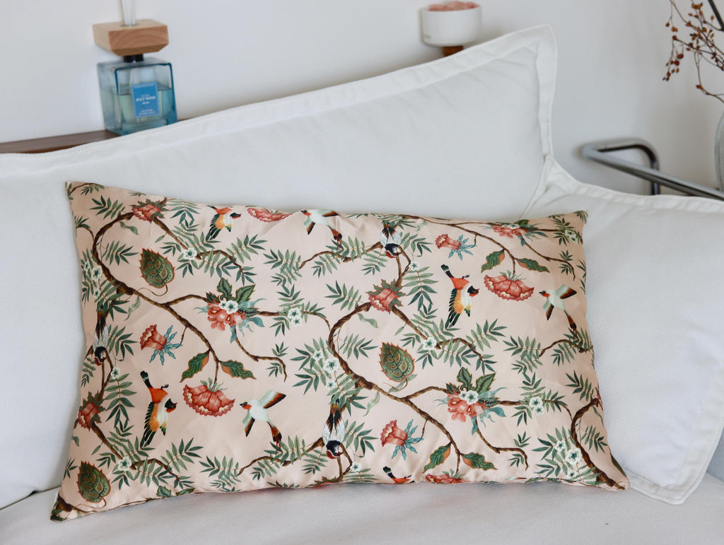 Luxury Pure Mulberry Silk Pillowcase with Floral Bird Pattern Anti-Aging Beauty Sleep Pillowcase for Hair and Skin Care Gift for Her