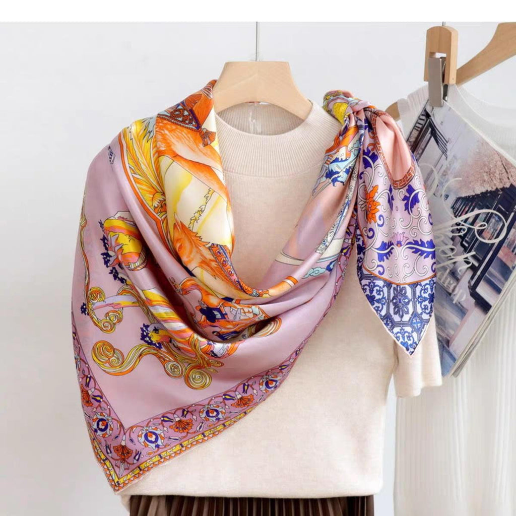 Oriental Pattern Mulberry Silk Scarf Silk Road Dual Colour Handmade Scarf 110cm Large Square Silk Shawl Oriental Heritage Gift for Birthday