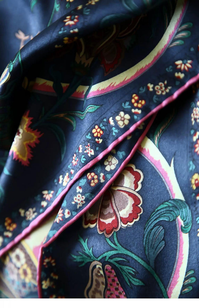 Ottoman Style Blue Silk Scarf 100% Mulberry Silk 106cm Square Hijab Shawl Head Wrap for Women Islamic Elegant Gift Ramadan Eid Modest Fashion Accessory