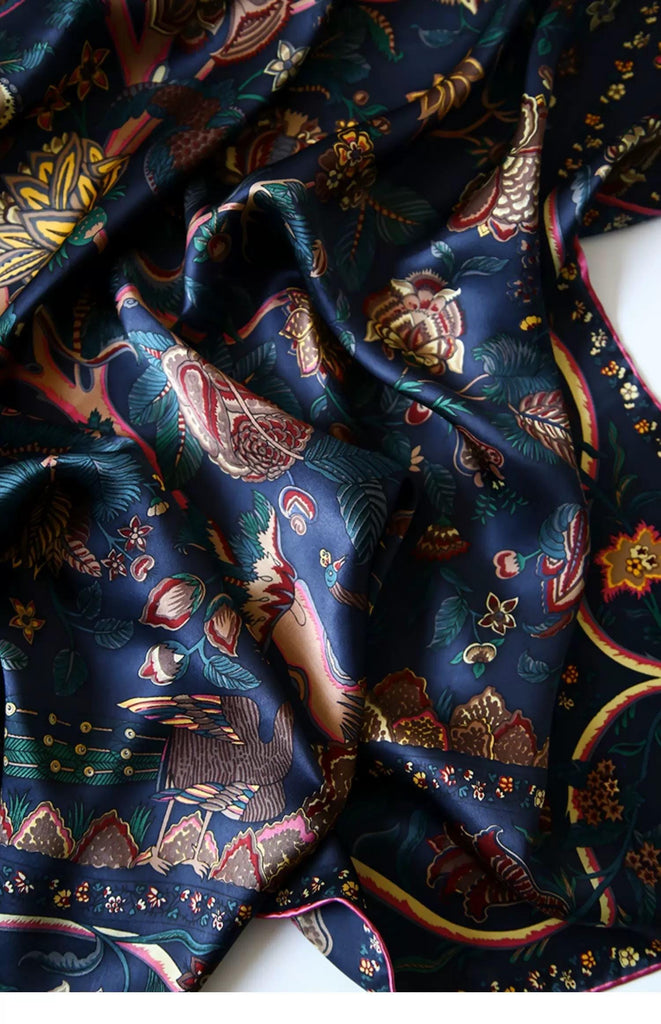 Ottoman Style Blue Silk Scarf 100% Mulberry Silk 106cm Square Hijab Shawl Head Wrap for Women Islamic Elegant Gift Ramadan Eid Modest Fashion Accessory