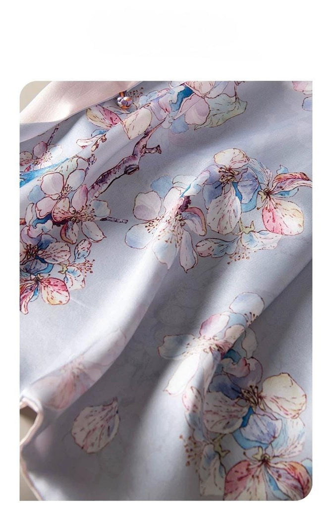 Reversible Mulberry Silk Scarf with Qipao Buttons – Double-Sided 6A Silk Wrap | Floral Bird Design Oriental Silk Shawl Hanfu Accessories