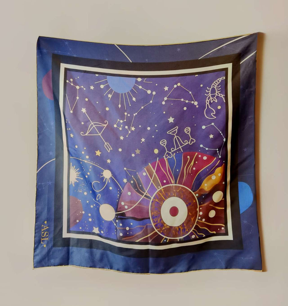 Zodiac Silk Scarves - Tarot Spiritual Gifts - Women's Silk Scarves-Gifts for Mother's day-Blue Silk Scarves - Cashmere Scarves