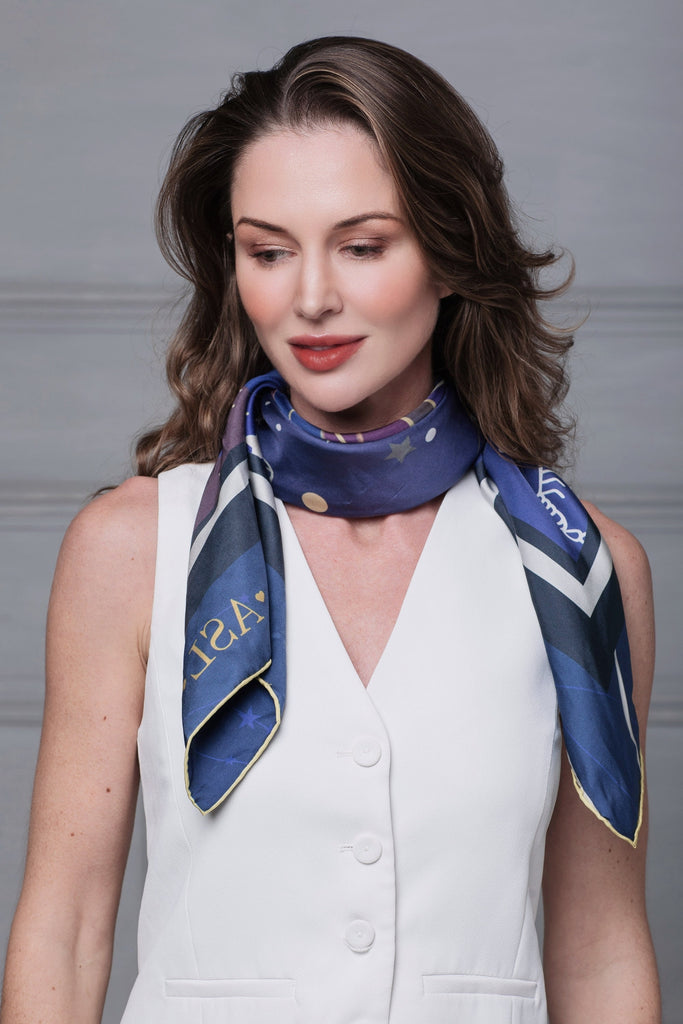 Zodiac Silk Scarves - Tarot Spiritual Gifts - Women's Silk Scarves-Gifts for Mother's day-Blue Silk Scarves - Cashmere Scarves