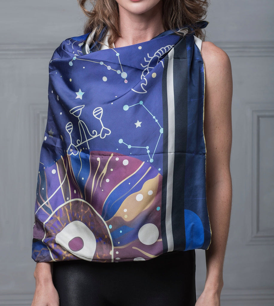 Zodiac Silk Scarves - Tarot Spiritual Gifts - Women's Silk Scarves-Gifts for Mother's day-Blue Silk Scarves - Cashmere Scarves