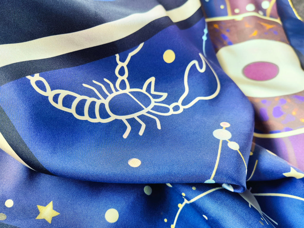 Zodiac Silk Scarves - Tarot Spiritual Gifts - Women's Silk Scarves-Gifts for Mother's day-Blue Silk Scarves - Cashmere Scarves