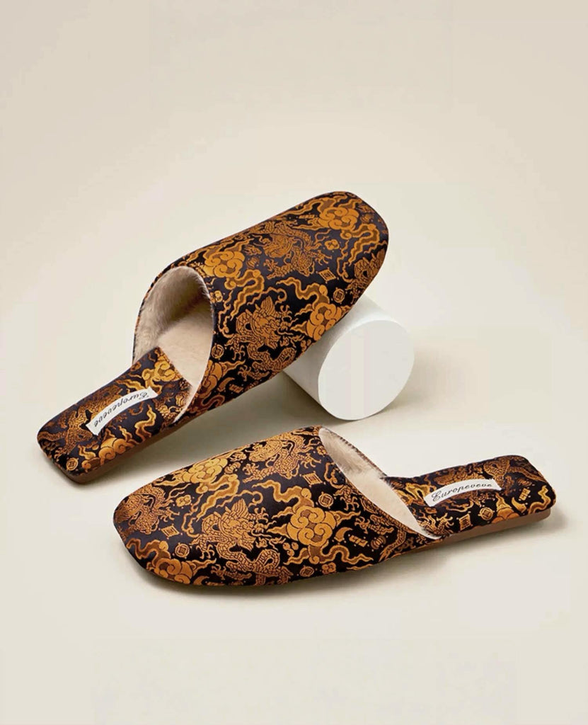 Dragon Embroidery Slippers for Men and Women Oversized Indoor Slippers for Summer Slip On Mule with Oriental Dragon Footwear Gift for Father