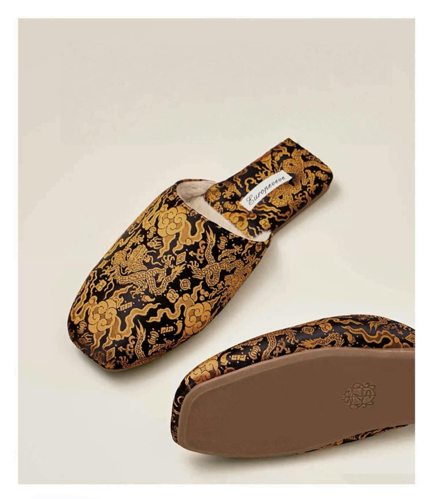 Dragon Embroidery Slippers for Men and Women Oversized Indoor Slippers for Summer Slip On Mule with Oriental Dragon Footwear Gift for Father