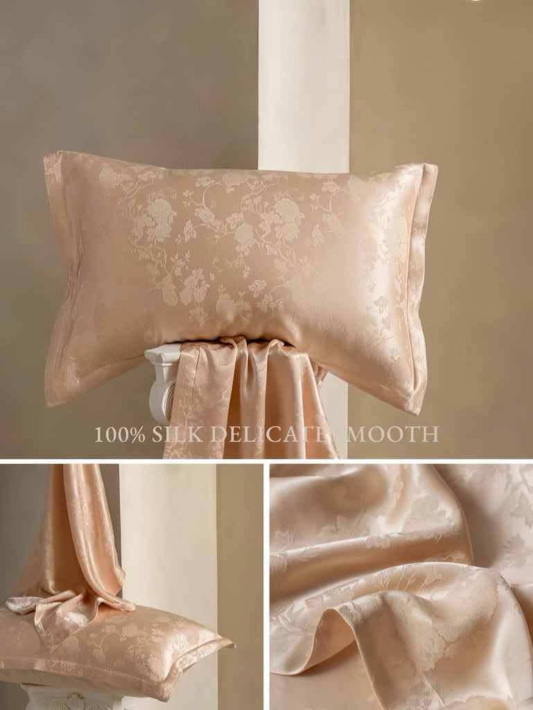Luxury Jacquard Silk Pillowcase 30 Momme Mulberry Silk Oriental Elegance Hypoallergenic Pillows Modern Comfort Twin Pack of Pillow Cases