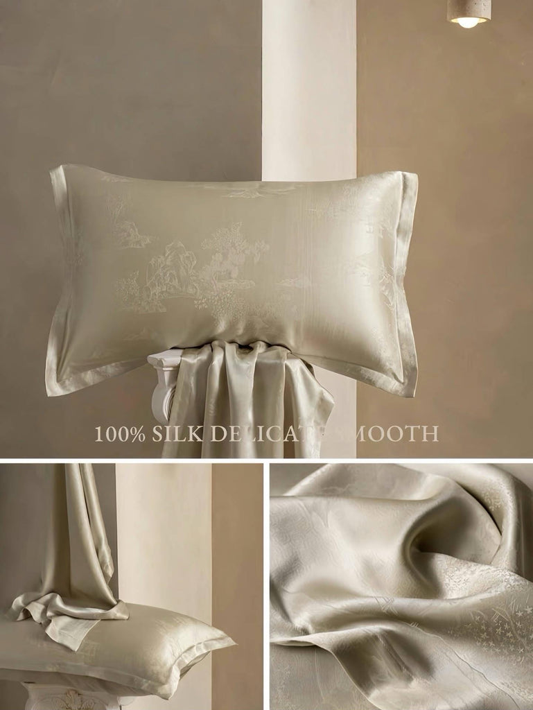 Luxury Jacquard Silk Pillowcase 30 Momme Mulberry Silk Oriental Elegance Hypoallergenic Pillows Modern Comfort Twin Pack of Pillow Cases