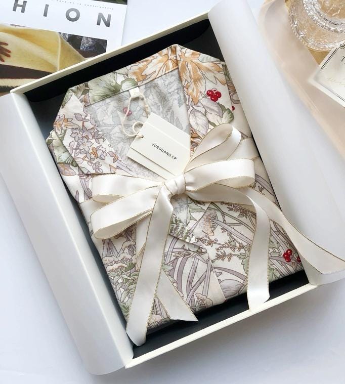 Luxury Satin Silk Pajama Set: Floral Long Sleeve Sleepwear, Christmas Party Pyjamas