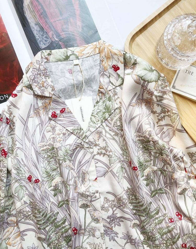 Luxury Satin Silk Pajama Set: Floral Long Sleeve Sleepwear, Christmas Party Pyjamas