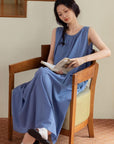 Lian Loungewear bamboo cotton loungewear dress and pants set, soft and comfortable for relaxing or casual wear.