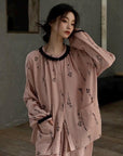 Pink gauze cotton pajama set for women from Lian Loungewear, featuring a relaxed fit and comfortable fabric for lounging.