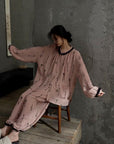 Pink gauze cotton pajama set for women by Lian Loungewear, featuring a relaxed fit and comfortable design for sleep and lounge.