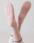 Pink Lian Loungewear Pilates compression socks for women with non-slip grip, arch support, and tight fit for stability during yoga and barre.