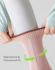 Pink Lian Loungewear Pilates compression socks for women with non-slip grip, arch support, and a snug fit for yoga and barre workouts.