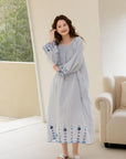 Baby blue gauze cotton dressing gown for women with 3/4 sleeves, loose fit nightwear from Lian Loungewear.