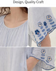 Baby blue gauze cotton dressing gown for women with 3/4 sleeves, loose fit nightwear from Lian Loungewear.