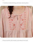 Lian Loungewear bamboo cotton embroidered pajama dress with floral patterns, soft fabric, and relaxed fit.