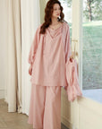 Lian Loungewear bamboo cotton pajama set with long and short pants in beige, soft and comfortable sleepwear for women.