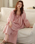 Lian Loungewear bamboo cotton pajama set with long and short pants in beige, comfortable and breathable sleepwear.